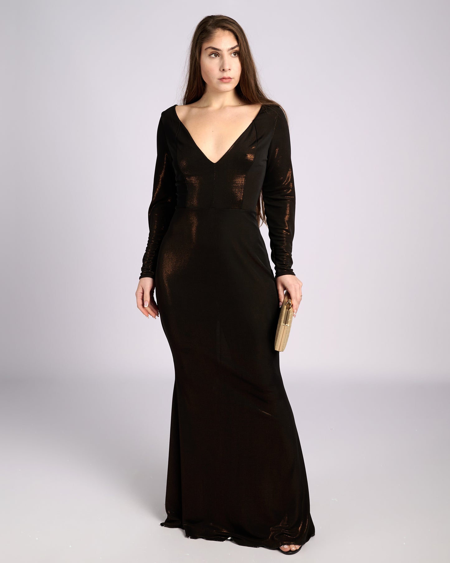 Leonora Bronze Hue V- neck Mermaid Dress evening dresses-3