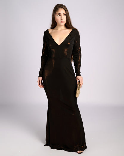 Leonora Bronze Hue V- neck Mermaid Dress evening dresses-3
