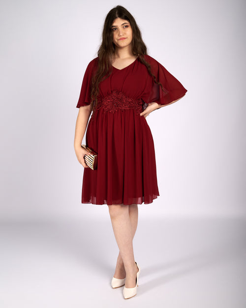 Dorothy Burgundy Mouseline Dress with Cape "evening dresses"-0