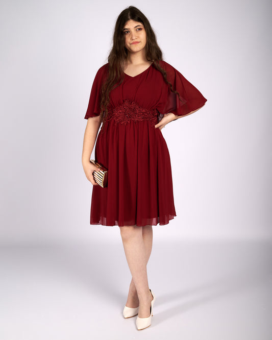 Dorothy Burgundy Mouseline Dress with Cape "evening dresses"-0