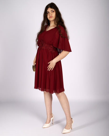 Dorothy Burgundy Mouseline Dress with Cape "evening dresses"-3