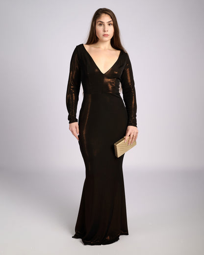 Leonora Bronze Hue V- neck Mermaid Dress evening dresses-0