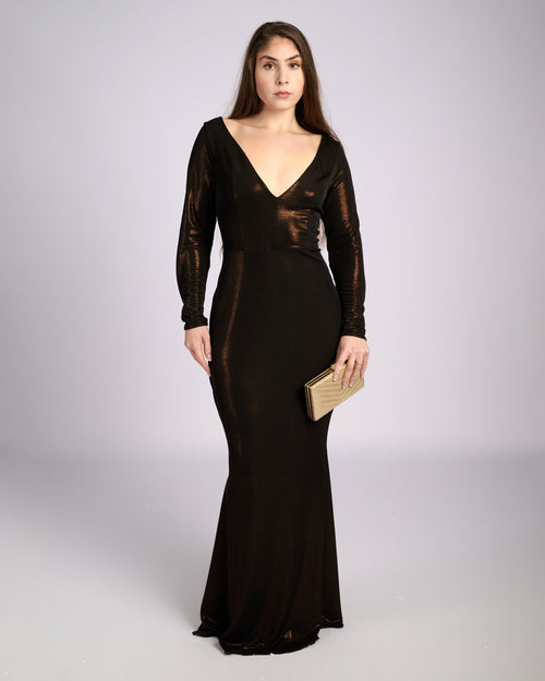 Leonora Bronze Hue V- neck Mermaid Dress evening dresses-0