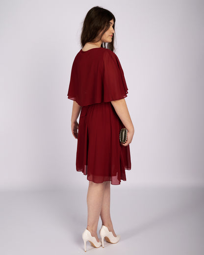 Dorothy Burgundy Mouseline Dress with Cape "evening dresses"-2