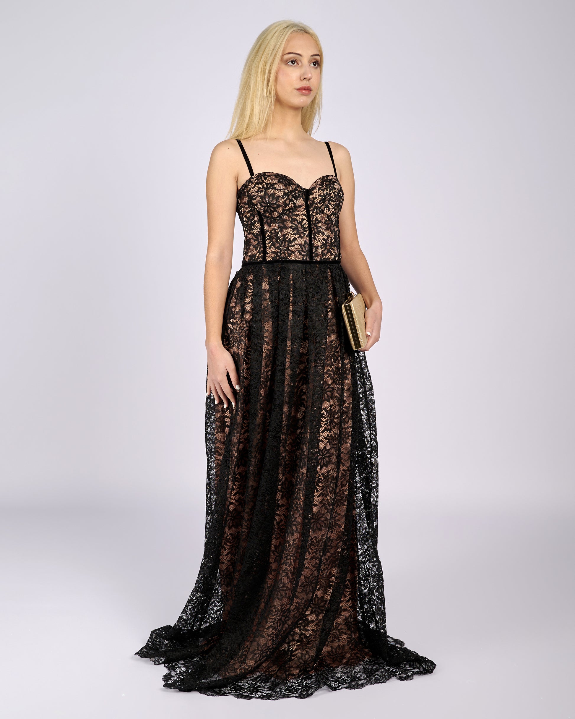 Stefania Black Floral Lace Maxi Dress Evening Dresses Stefania Black Floral Lace Maxi Dress-1