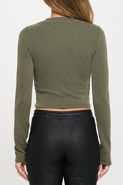 Ribbed Round neck Long Sleeve Crop Top-3