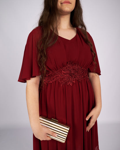 Dorothy Burgundy Mouseline Dress with Cape "evening dresses"-1