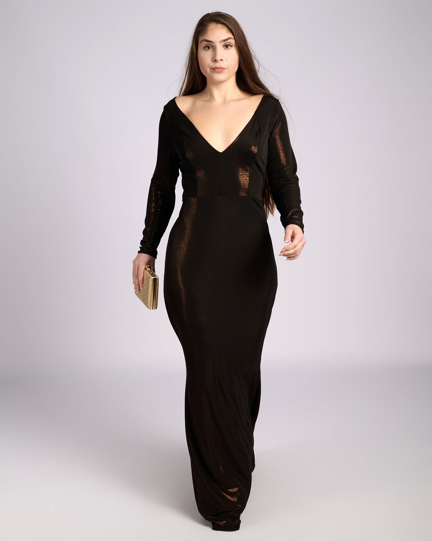 Leonora Bronze Hue V- neck Mermaid Dress evening dresses-5