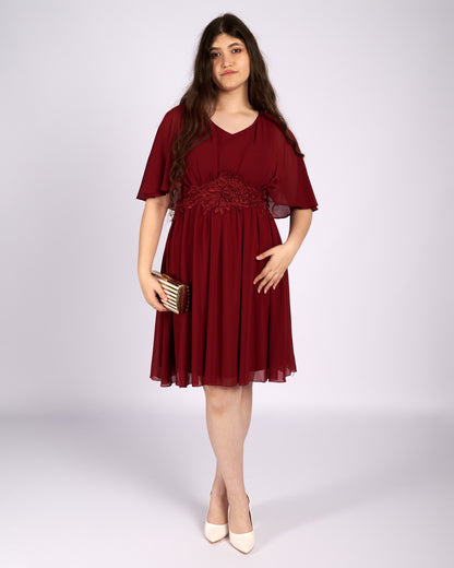 Dorothy Burgundy Mouseline Dress with Cape "evening dresses"-4