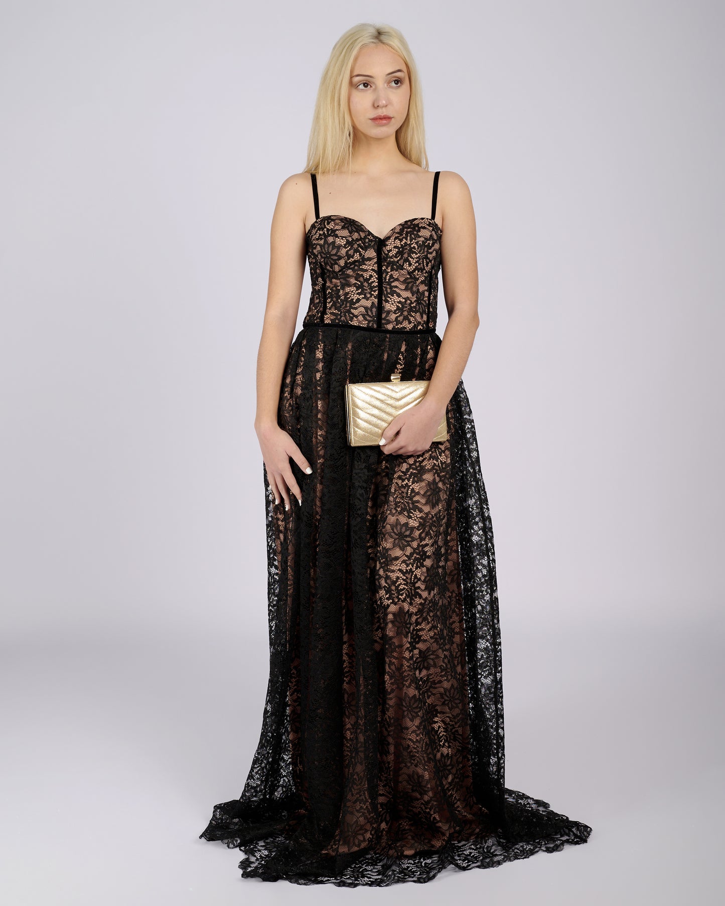 Stefania Black Floral Lace Maxi Dress Evening Dresses Stefania Black Floral Lace Maxi Dress-3