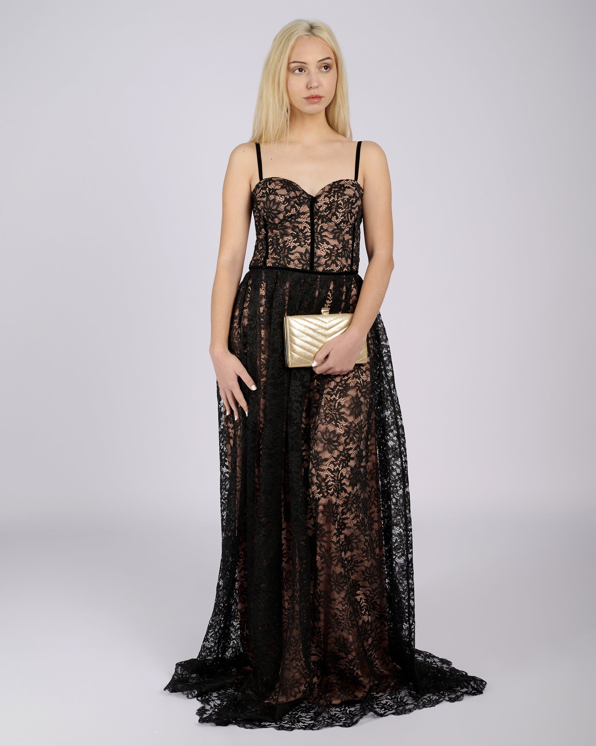 Stefania Black Floral Lace Maxi Dress Evening Dresses Stefania Black Floral Lace Maxi Dress-3