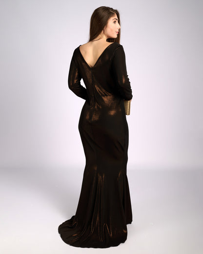 Leonora Bronze Hue V- neck Mermaid Dress evening dresses-2