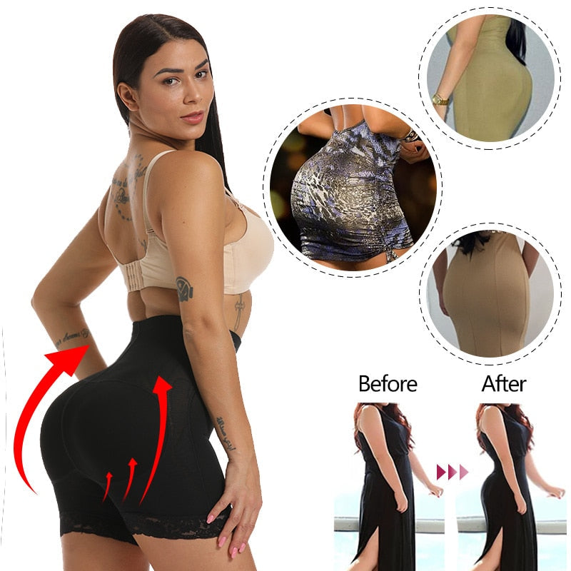 Women High Waist Lace Butt Lifter Body Shaper Tummy Control Panties Boyshort ASS Pad Shorts Hip Enhancer Shapewear-1