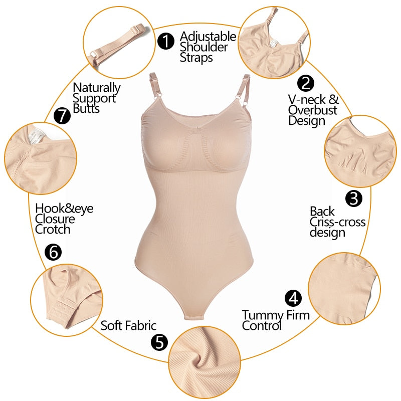 Women Shaping Full Body Shaper V-neck Summer Tops Waist Trainer Butt Lifter Bodysuits Postpartum Shapewear Slimming Underwear-3