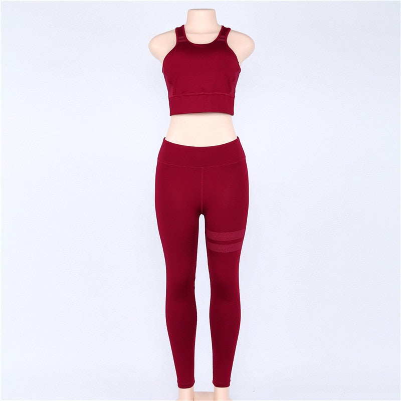 High Waist 2 Piece Fitness Set Women New Seamless Leggings Push Up Yoga Suit Woman Gym Running Sportswear For Ladies-7