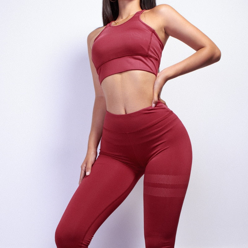 High Waist 2 Piece Fitness Set Women New Seamless Leggings Push Up Yoga Suit Woman Gym Running Sportswear For Ladies-2