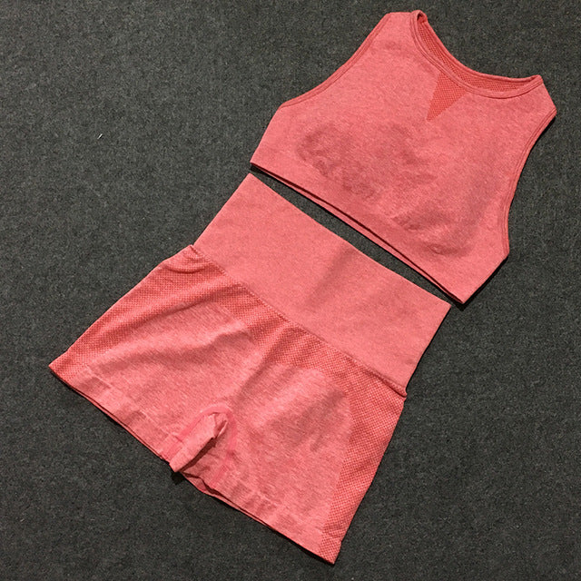 2pcs yoga sets woman sportswear stretch gym shorts-2