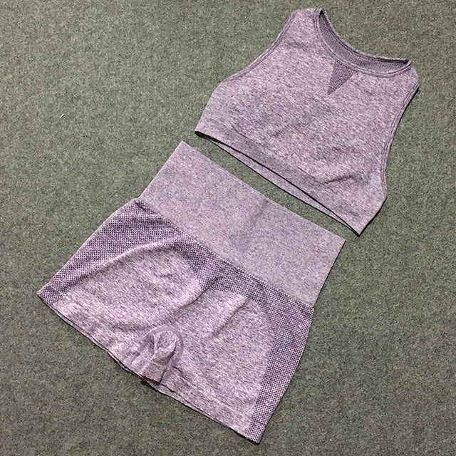 2pcs yoga sets woman sportswear stretch gym shorts-5