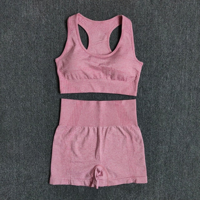 Women Seamless 2PCS Yoga Set Sports Bra High Waist Fitness Gym Shorts Gym Set Running Sportswear Workout Clothes Sports Suits-7