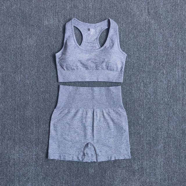 Women Seamless 2PCS Yoga Set Sports Bra High Waist Fitness Gym Shorts Gym Set Running Sportswear Workout Clothes Sports Suits-9