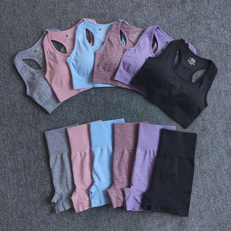 Women Seamless 2PCS Yoga Set Sports Bra High Waist Fitness Gym Shorts Gym Set Running Sportswear Workout Clothes Sports Suits-1