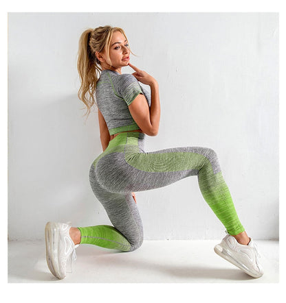 Autumn Yoga set Women Gym Clothes Seamless Fitness Sportswear Tracksuit Short Sleeve Top Leggings Pants Workout Clothing Outfits-0