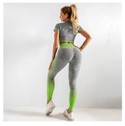 Autumn Yoga set Women Gym Clothes Seamless Fitness Sportswear Tracksuit Short Sleeve Top Leggings Pants Workout Clothing Outfits-2