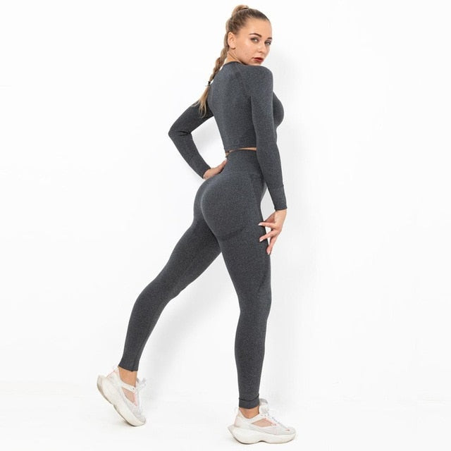 Autumn Yoga set Women Gym Clothes Seamless Fitness Sportswear Tracksuit Long Sleeve Shirts Leggings Workout Clothing Outfits-8