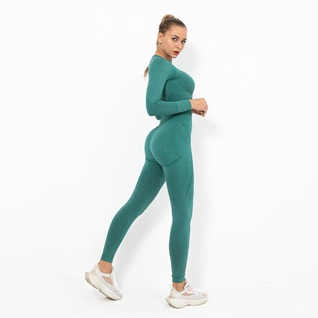 Autumn Yoga set Women Gym Clothes Seamless Fitness Sportswear Tracksuit Long Sleeve Shirts Leggings Workout Clothing Outfits-1