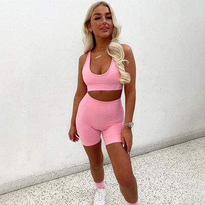 Seamless Solid Yoga Set Women Gym Clothes Bra Tank Crop Top Legging Shorts Sexy Fitness Sportswear Running Workout Tracksuit-4