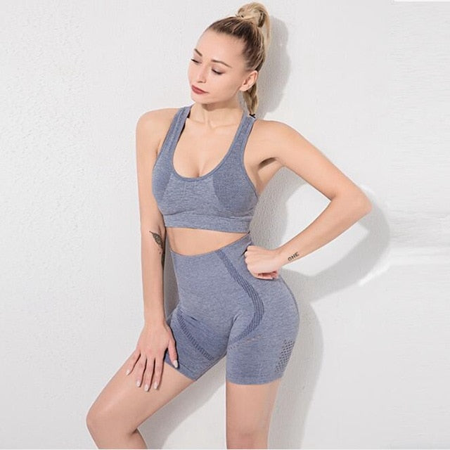 Seamless Yoga Set Women Gym Clothes Bra And Shorts Sportswear Running Dance Training Suit Patchwork Fashion Tracksuit Casual-5