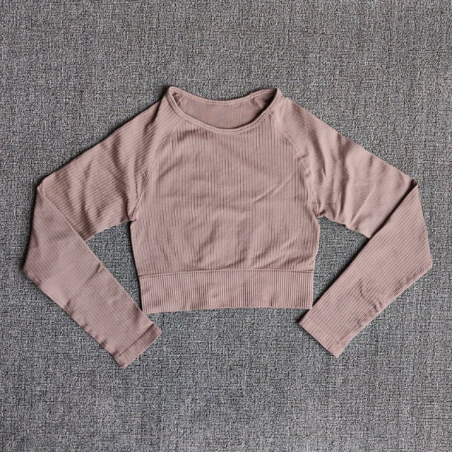 Yoga Sports Crop Top Long Sleeve Gym Women's Seamless T-shirt Fitness Woman Sport T-shirt Workout Tops For Women's Sportswear-6