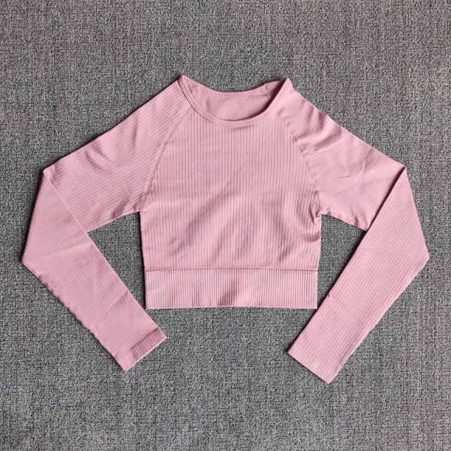Yoga Sports Crop Top Long Sleeve Gym Women's Seamless T-shirt Fitness Woman Sport T-shirt Workout Tops For Women's Sportswear-7