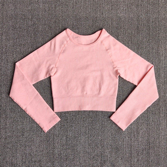 Yoga Sports Crop Top Long Sleeve Gym Women's Seamless T-shirt Fitness Woman Sport T-shirt Workout Tops For Women's Sportswear-8