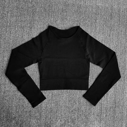 Women's Sportswear Yoga Sets Ribbed Seamless Long Sleeve Workout Clothes for Women High Waist Sports Legging Long Sleeve Top-28