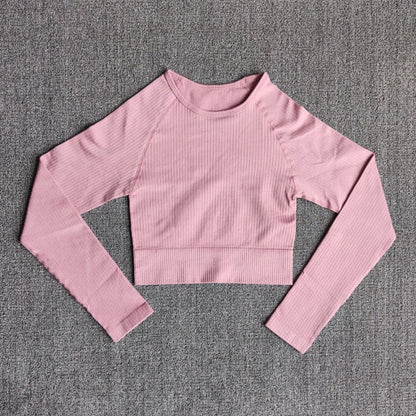 Women's Sportswear Yoga Sets Ribbed Seamless Long Sleeve Workout Clothes for Women High Waist Sports Legging Long Sleeve Top-7