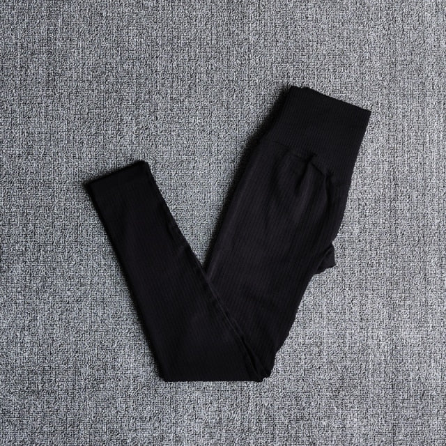 Women's Sportswear Yoga Sets Ribbed Seamless Long Sleeve Workout Clothes for Women High Waist Sports Legging Long Sleeve Top-5