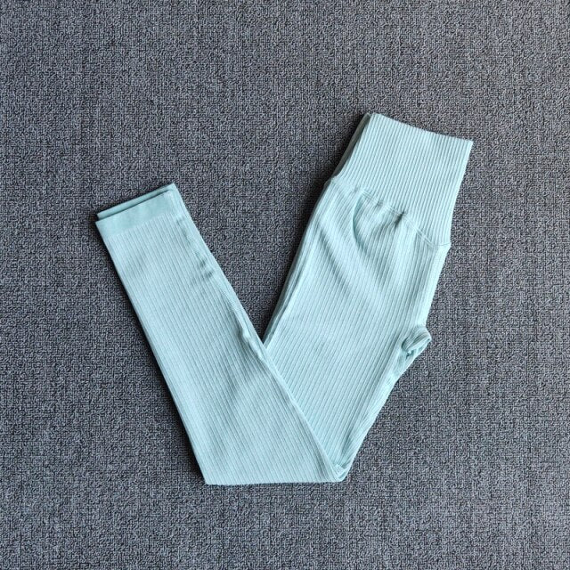 Women's Sportswear Yoga Sets Ribbed Seamless Long Sleeve Workout Clothes for Women High Waist Sports Legging Long Sleeve Top-10