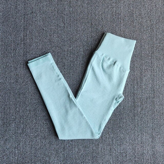 Women's Sportswear Yoga Sets Ribbed Seamless Long Sleeve Workout Clothes for Women High Waist Sports Legging Long Sleeve Top-10