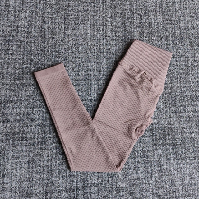 Women's Sportswear Yoga Sets Ribbed Seamless Long Sleeve Workout Clothes for Women High Waist Sports Legging Long Sleeve Top-9