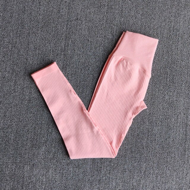 Women's Sportswear Yoga Sets Ribbed Seamless Long Sleeve Workout Clothes for Women High Waist Sports Legging Long Sleeve Top-22