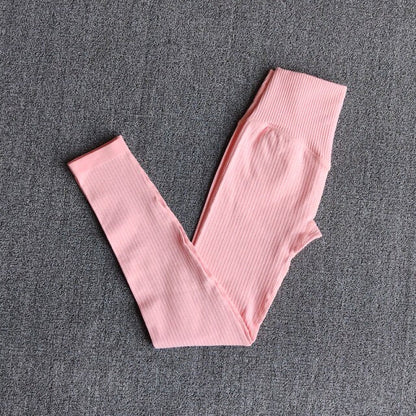 Women's Sportswear Yoga Sets Ribbed Seamless Long Sleeve Workout Clothes for Women High Waist Sports Legging Long Sleeve Top-22