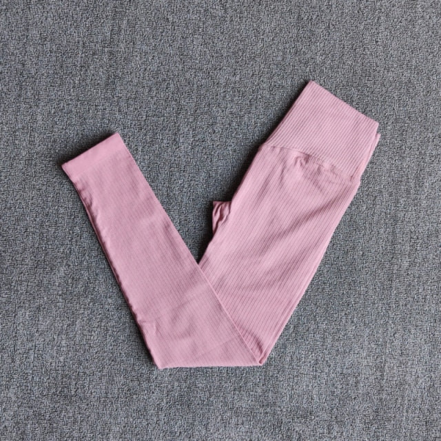 Women's Sportswear Yoga Sets Ribbed Seamless Long Sleeve Workout Clothes for Women High Waist Sports Legging Long Sleeve Top-23