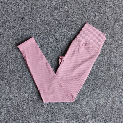 Women's Sportswear Yoga Sets Ribbed Seamless Long Sleeve Workout Clothes for Women High Waist Sports Legging Long Sleeve Top-23