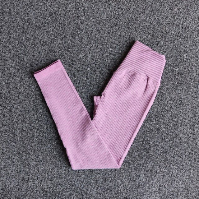 Women's Sportswear Yoga Sets Ribbed Seamless Long Sleeve Workout Clothes for Women High Waist Sports Legging Long Sleeve Top-26