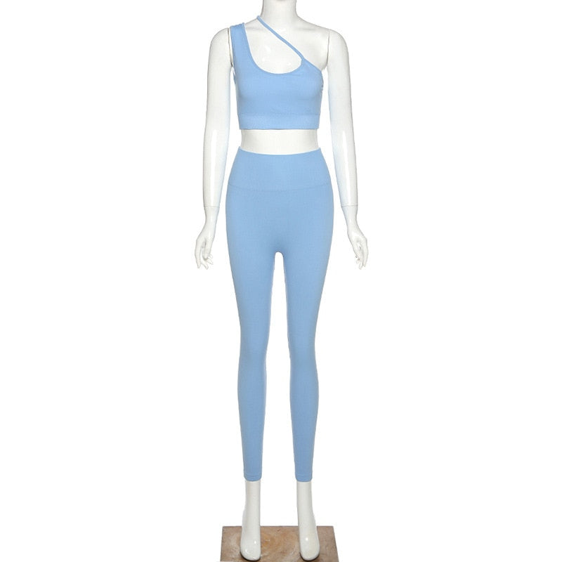 Seamless Solid Yoga Set Women Gym Clothes One Shoulder Crop Top Legging Sexy Fitness Sportswear Suit Running Workout Tracksuit-1