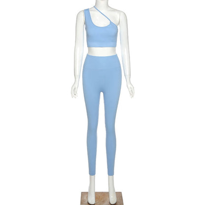 Seamless Solid Yoga Set Women Gym Clothes One Shoulder Crop Top Legging Sexy Fitness Sportswear Suit Running Workout Tracksuit-1