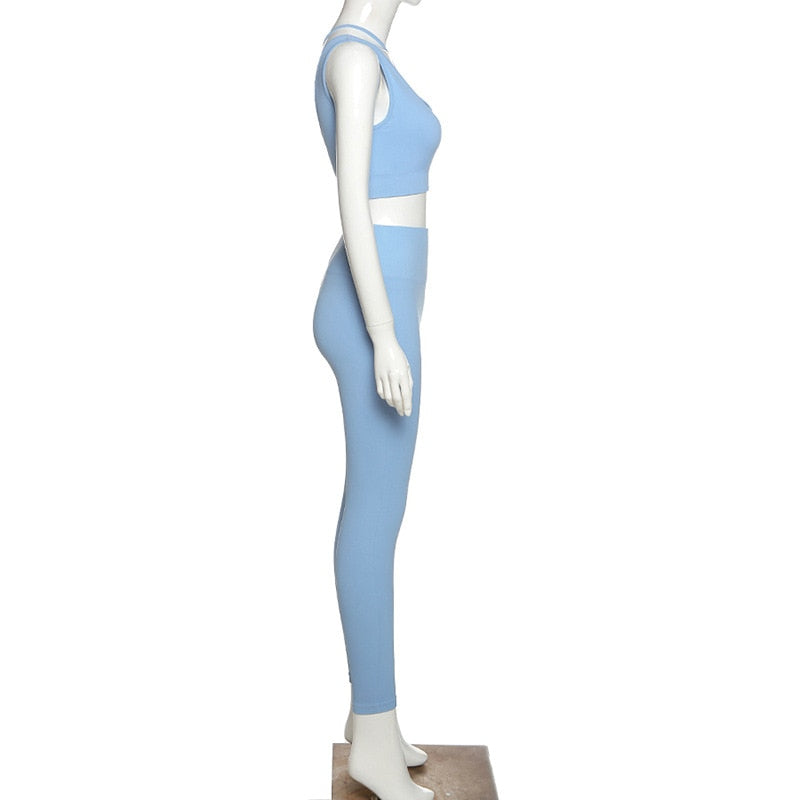 Seamless Solid Yoga Set Women Gym Clothes One Shoulder Crop Top Legging Sexy Fitness Sportswear Suit Running Workout Tracksuit-2