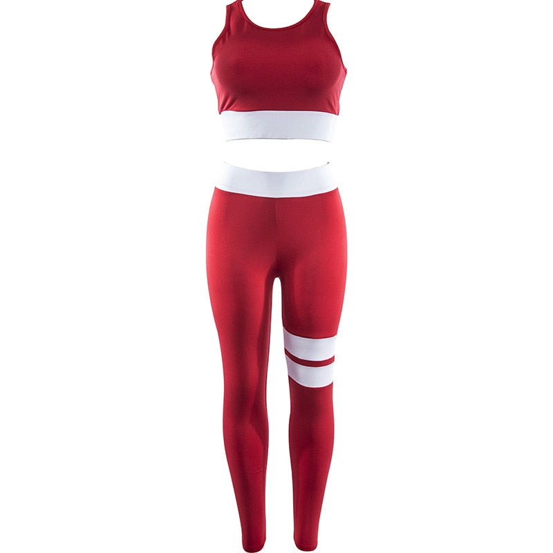 Women Tracksuit Solid Yoga Set Patchwork Running Fitness Jogging T-shirt Leggings Sports Suit Gym Sportswear Workout Clothes S-L-5