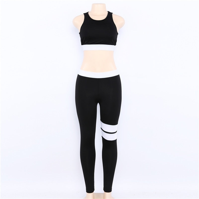 Women Tracksuit Solid Yoga Set Patchwork Running Fitness Jogging T-shirt Leggings Sports Suit Gym Sportswear Workout Clothes S-L-2